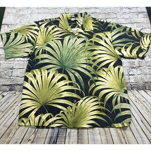 Tommy‎ Bahama Shirt Men's XL Black Palm Tree Print Hawaiian Relax Short Sleeve